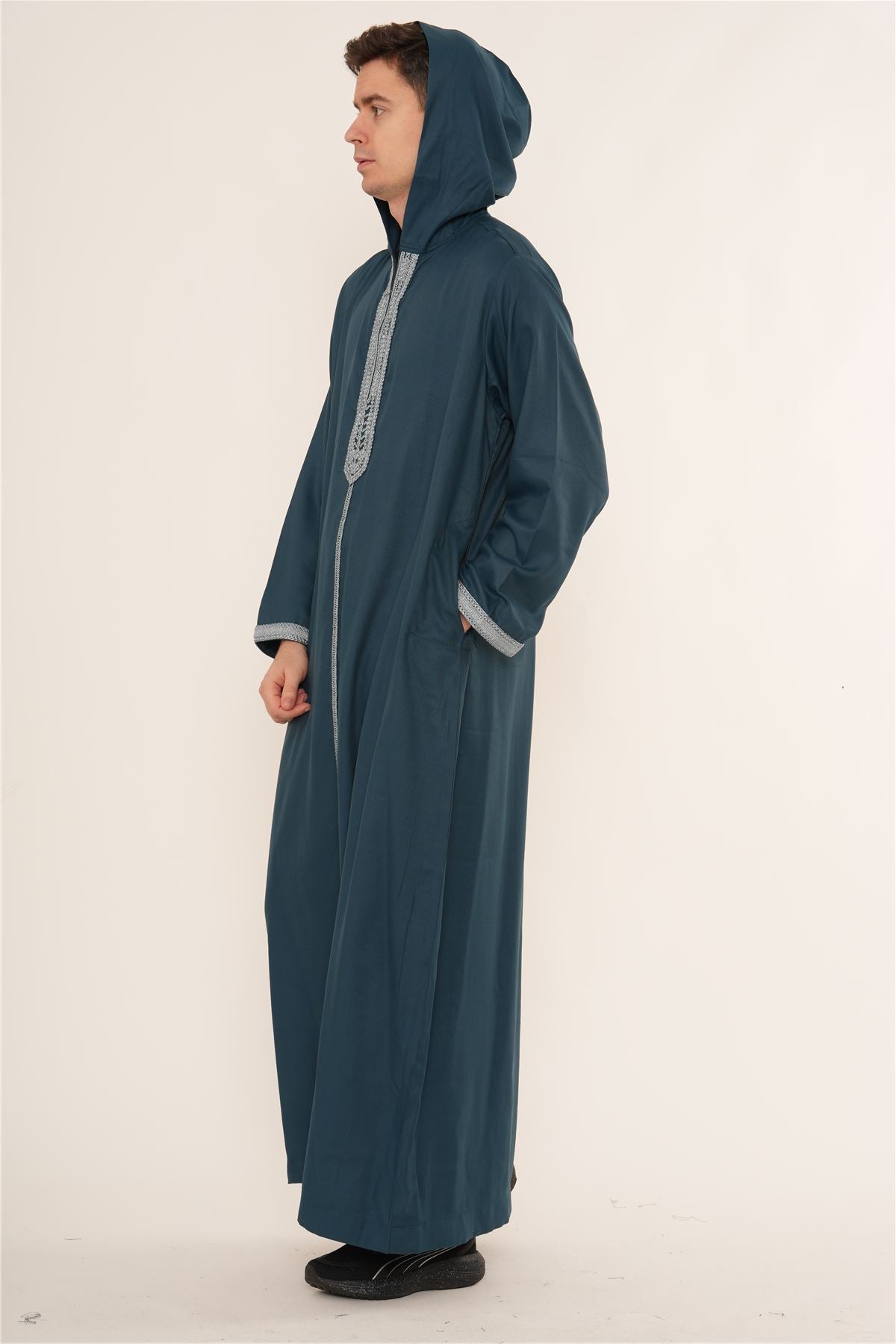 Men's Hooded Gandoura Embroidery Moroccan Thobe