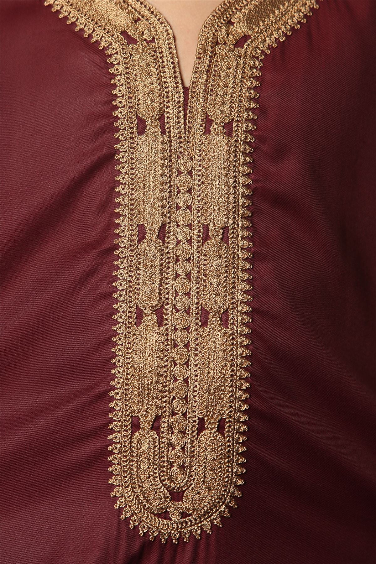 Boys Marron Moroccan Thobe Short Sleeve Gandoura Gold Embroidery Kaftan