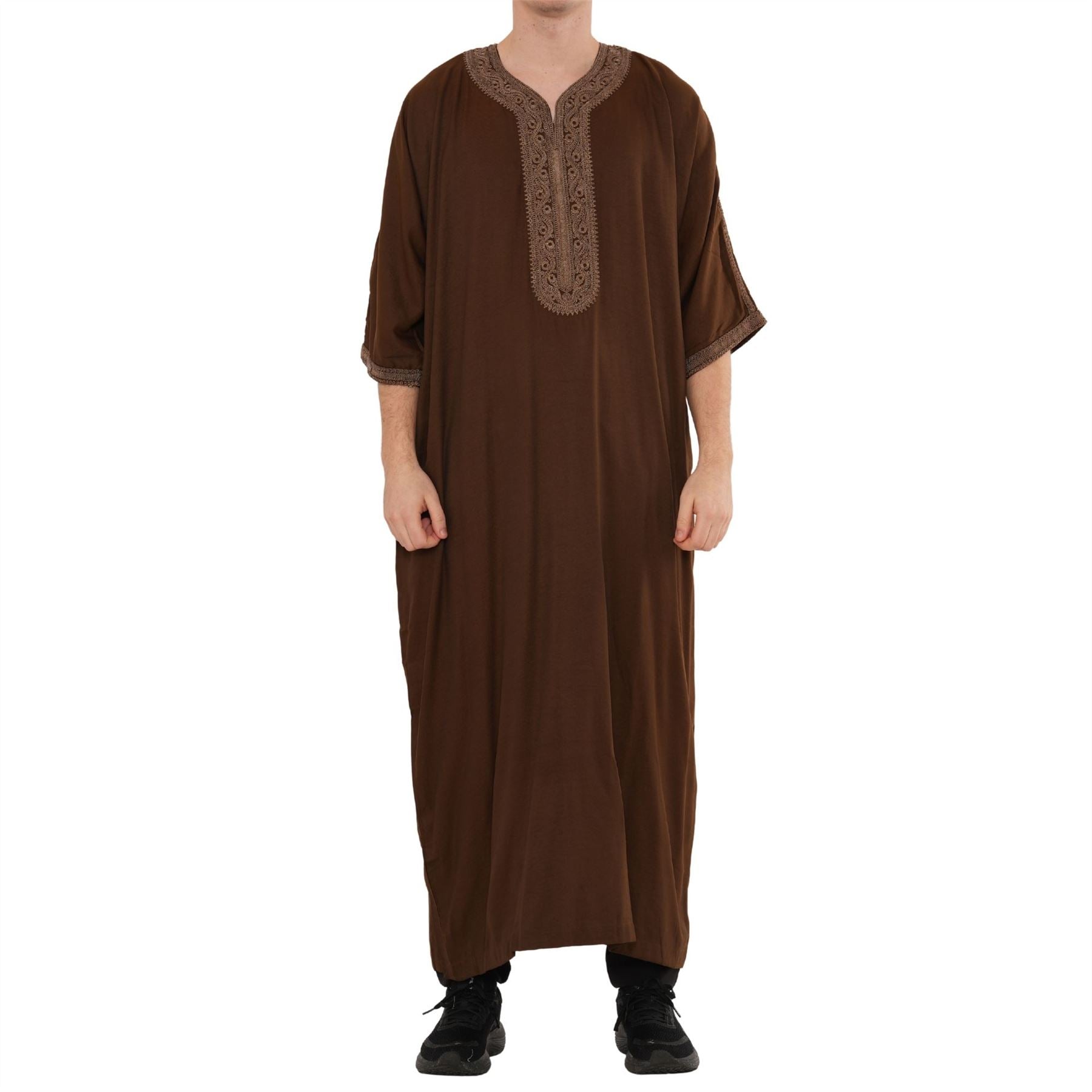 Men's Half Sleeve Embroidery Moroccan Thobe