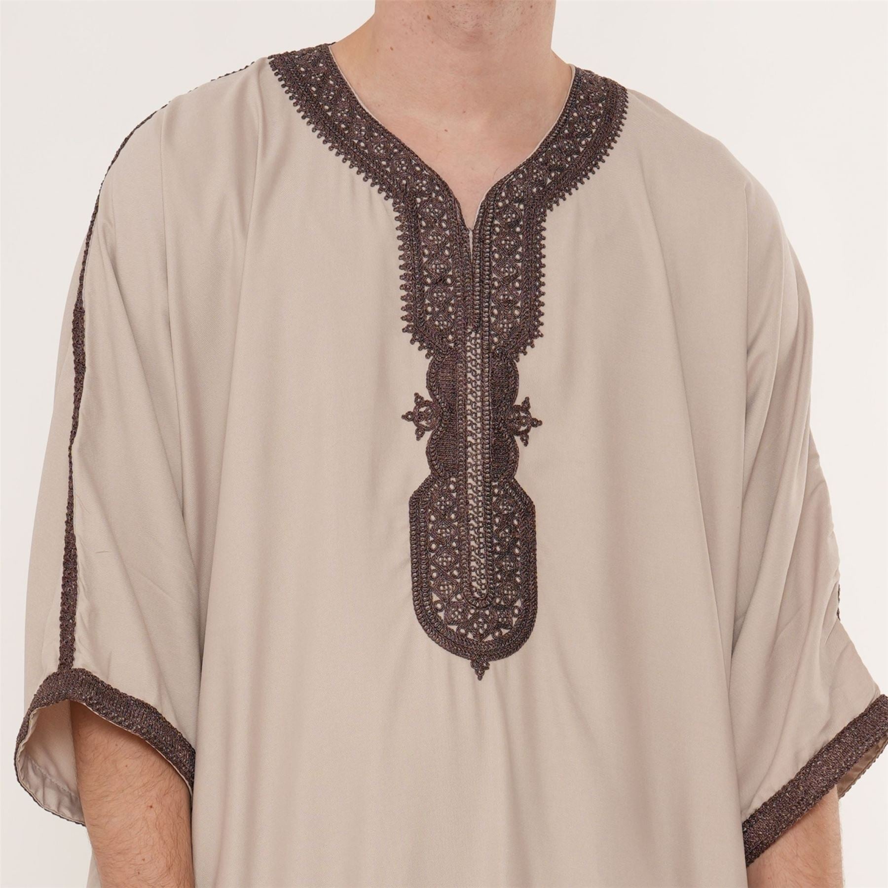 Men's Half Sleeve Embroidery Moroccan Thobe