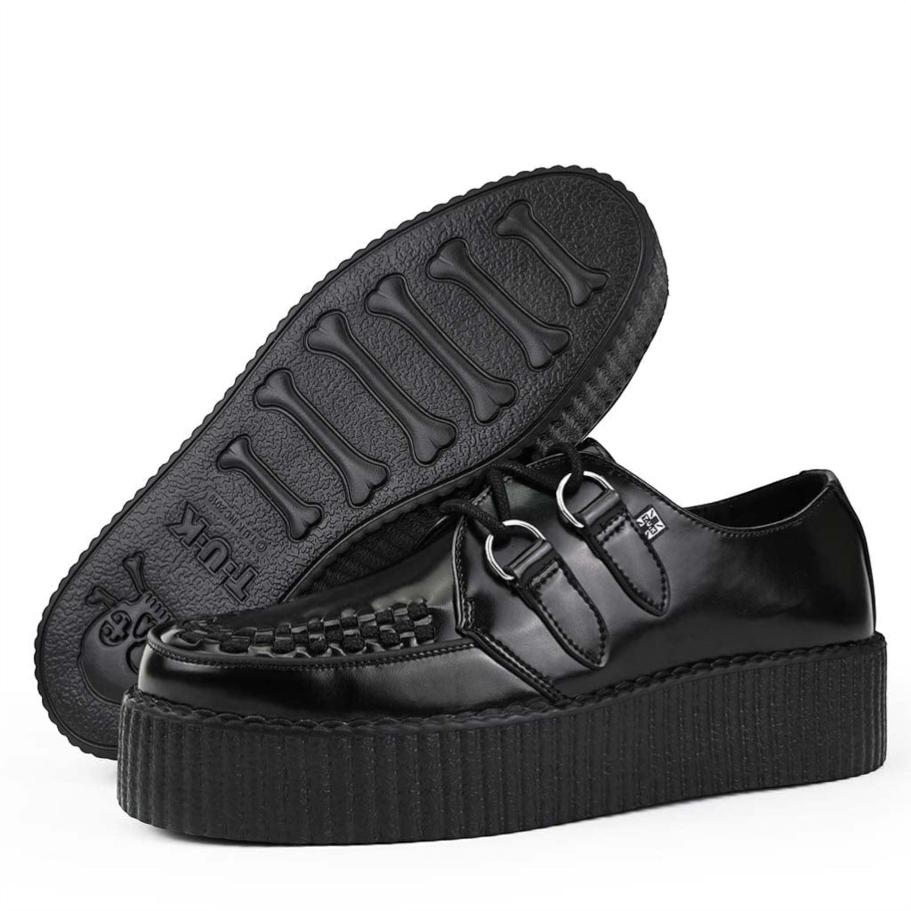 Viva High Creeper Black Leather Platform Lace-Up Goth Shoes