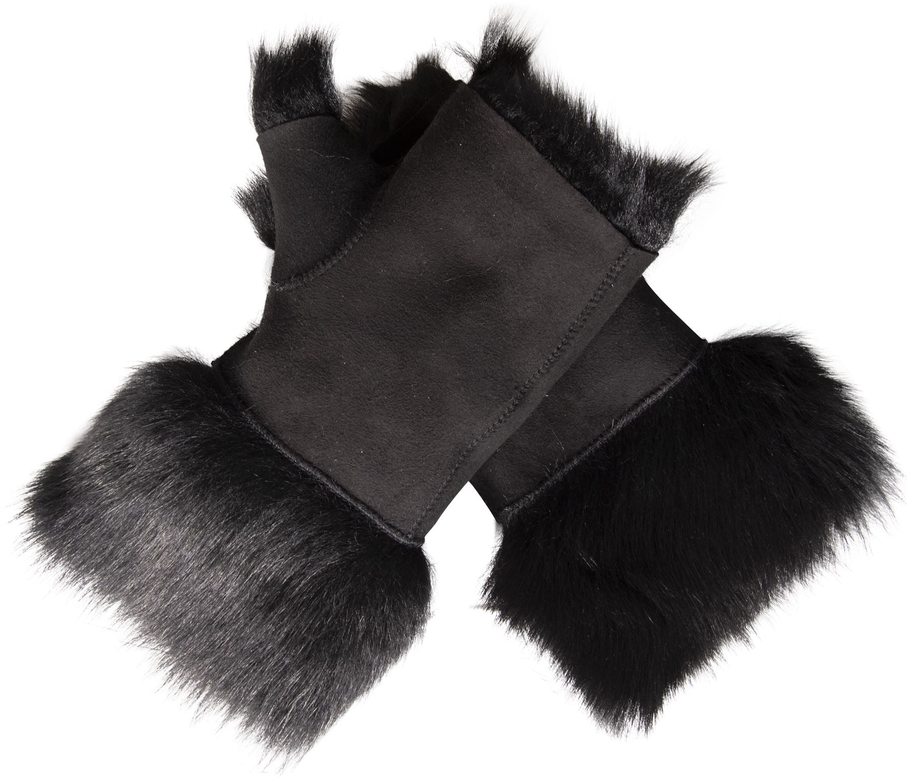 Women’s Suede Leather Shearling Lined Fingerless Gloves