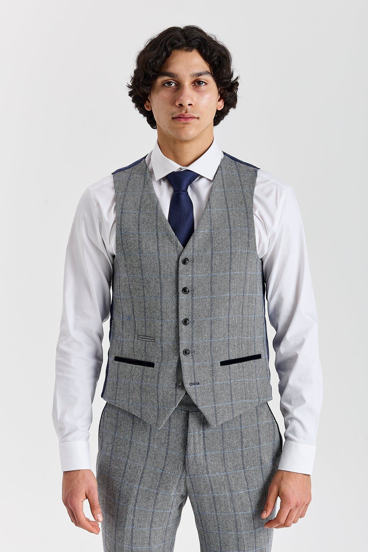Harris - Men's Grey Tweed Herringbone Check Waistcoat