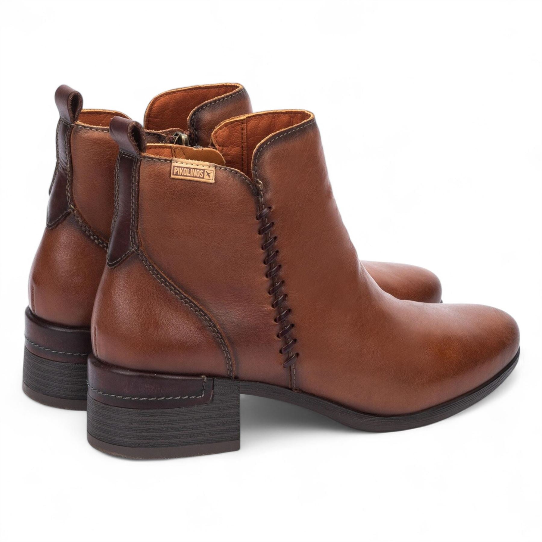 Malaga - Women’s Brown Mid Heel Zip Leather Ankle Boots