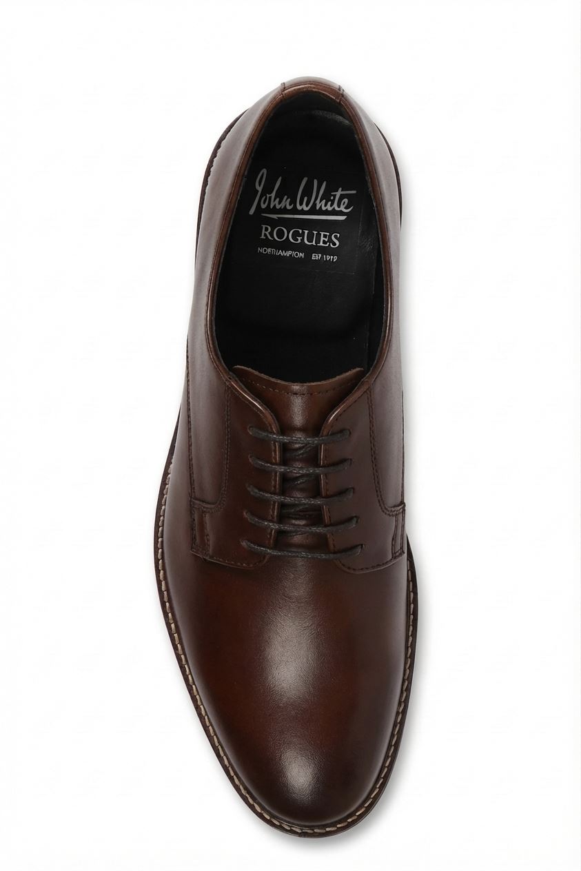 Tanner - Men’s Brown Leather Plain Toe Derby Lace-Up Shoes