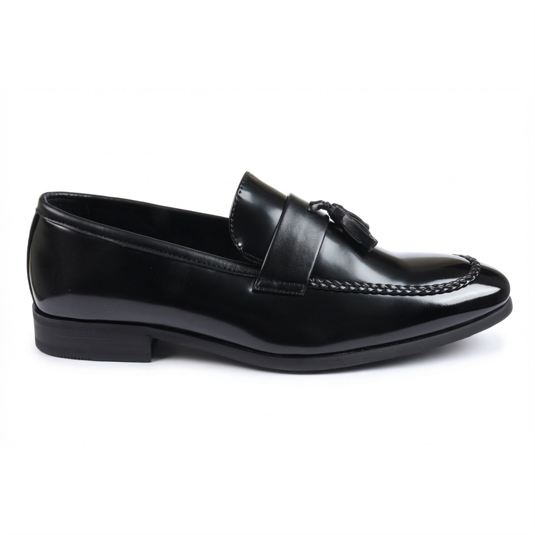 Men's Tassel Loafers High-Gloss Slip-On Moc Toe Formal Dress Shoes