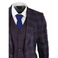 Mens 3 Piece Suit Purple Blue Check Check Contrasting Waistcoat Trouser Wedding - Knighthood Store