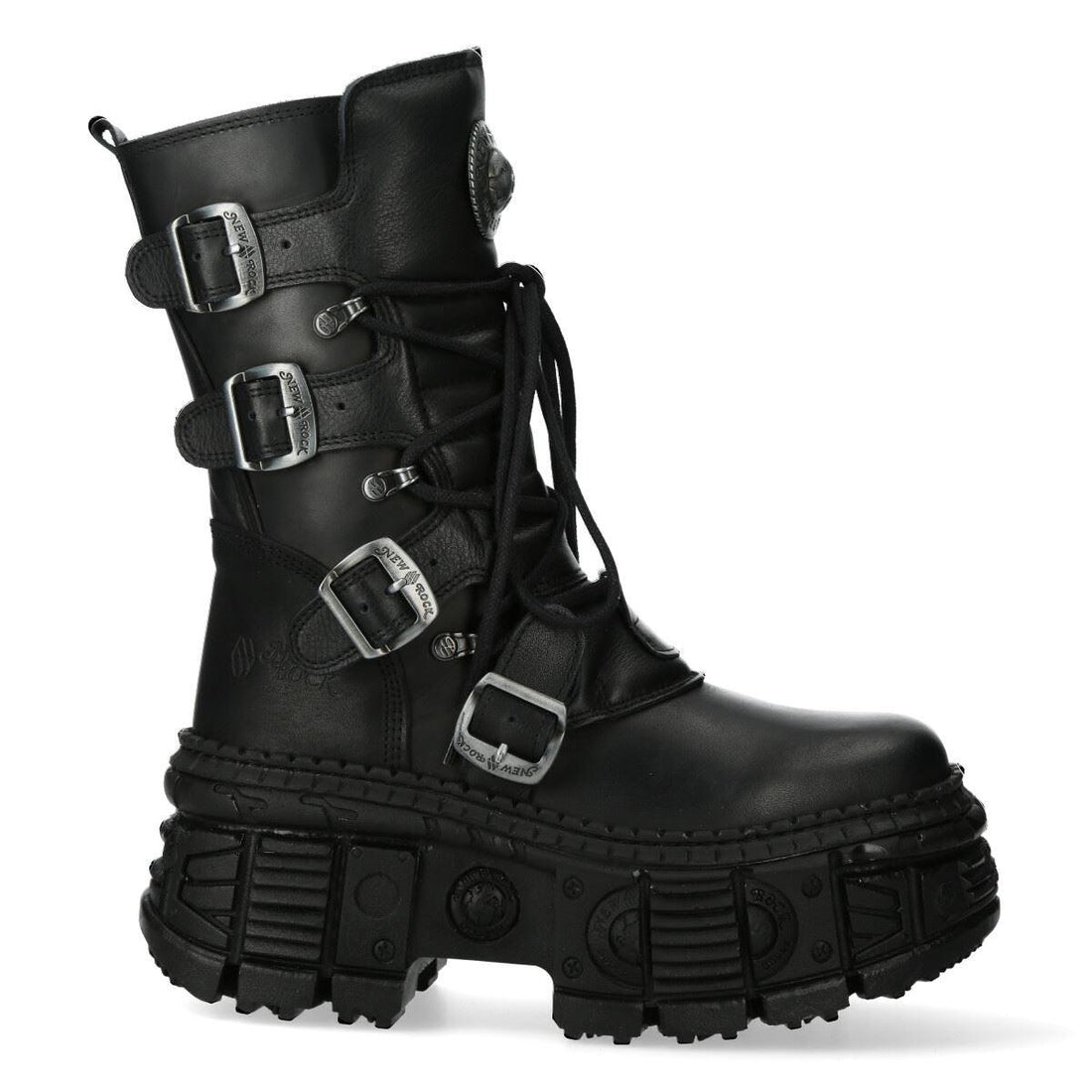 New Rock Boots Punk WALL373-S5 Metallic Black Leather Platform Gothic EMO Goth - Knighthood Store