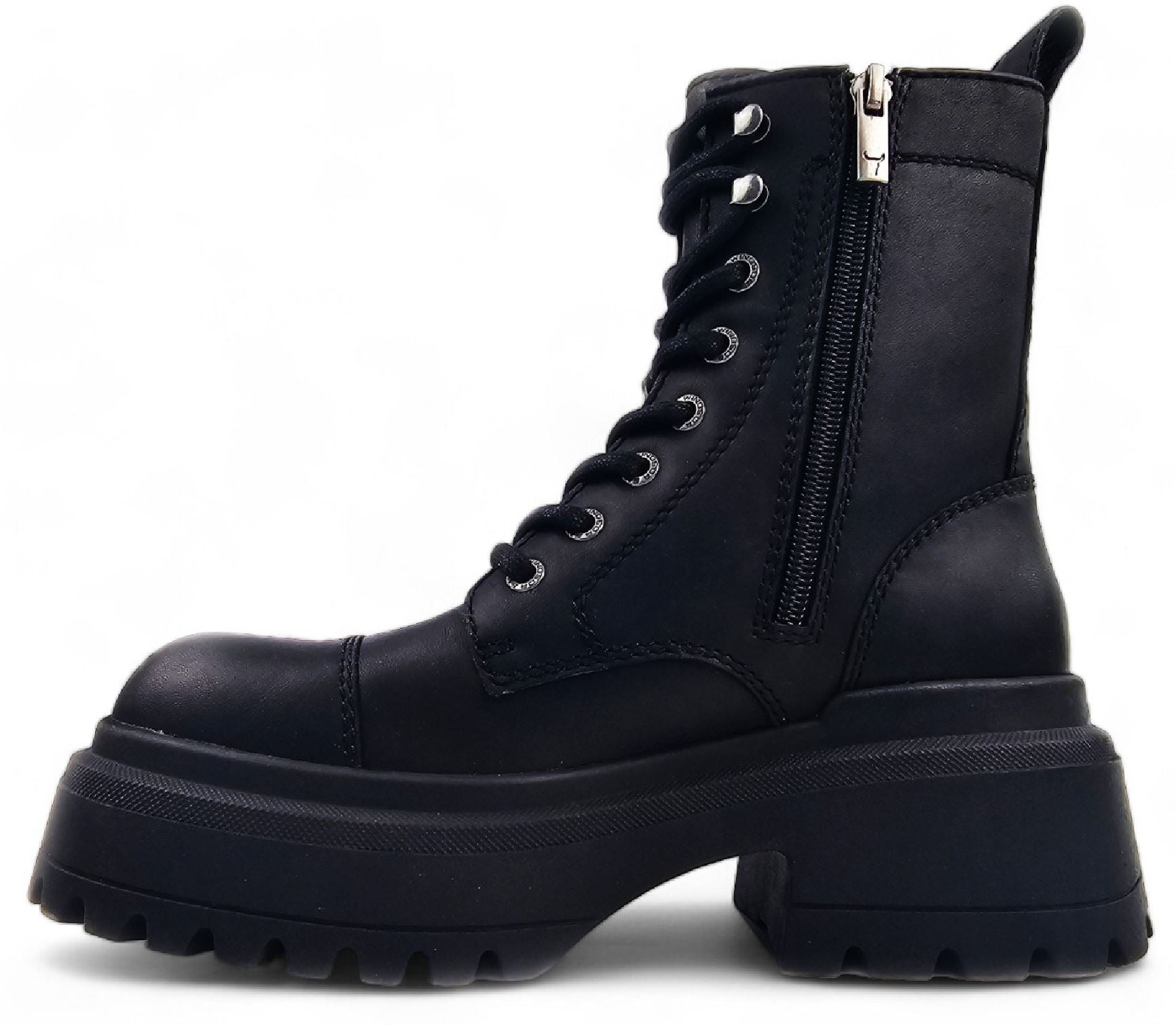 Destroy - Women's Black Mid Calf Leather Combat Boots
