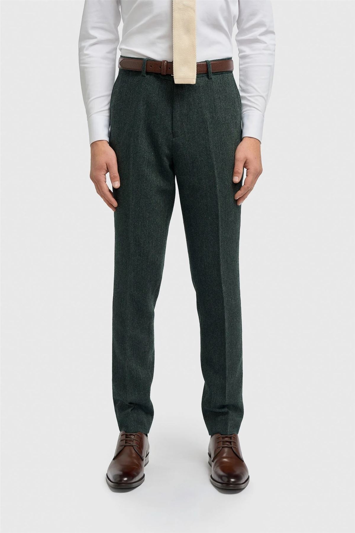 Thomas - Men’s Olive Green 3 Piece Wool Blend Tweed Suit