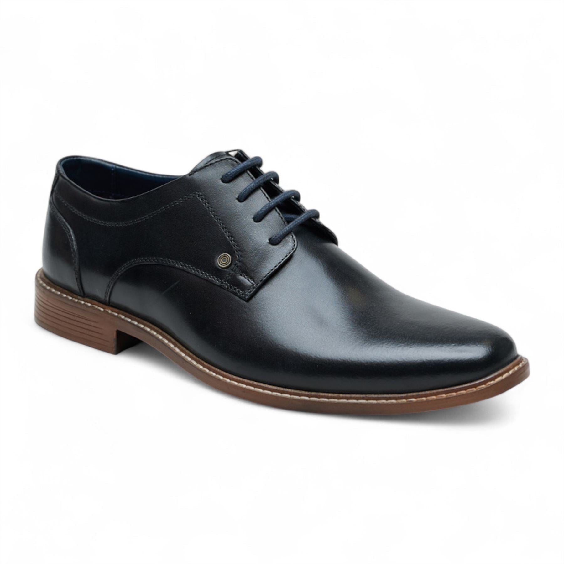 Men's Black Leather Polished Plain Formal Derby Shoes