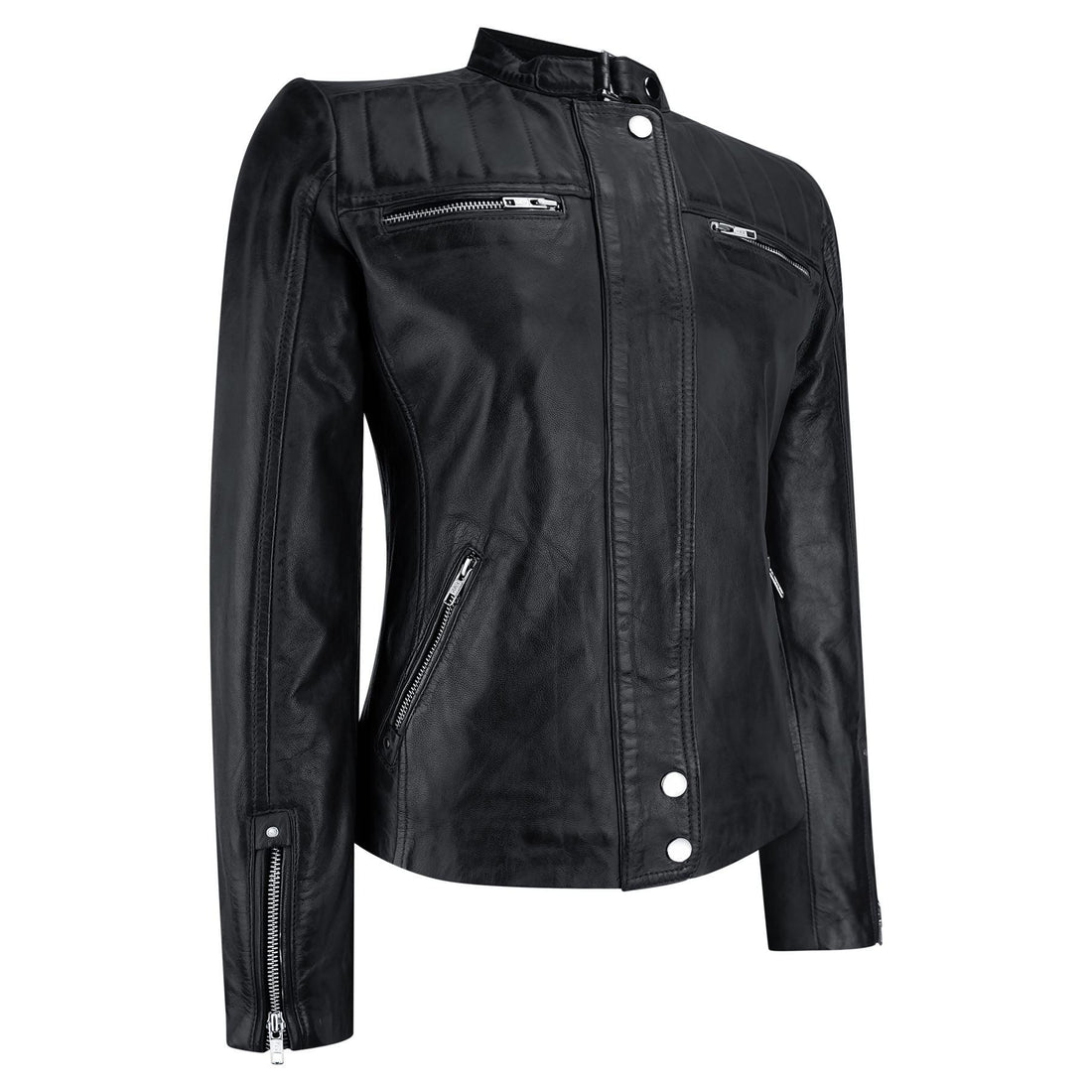Infinity Brando' Ladies Women Timber Brown Classic Biker Style Leather Jacket - Knighthood Store