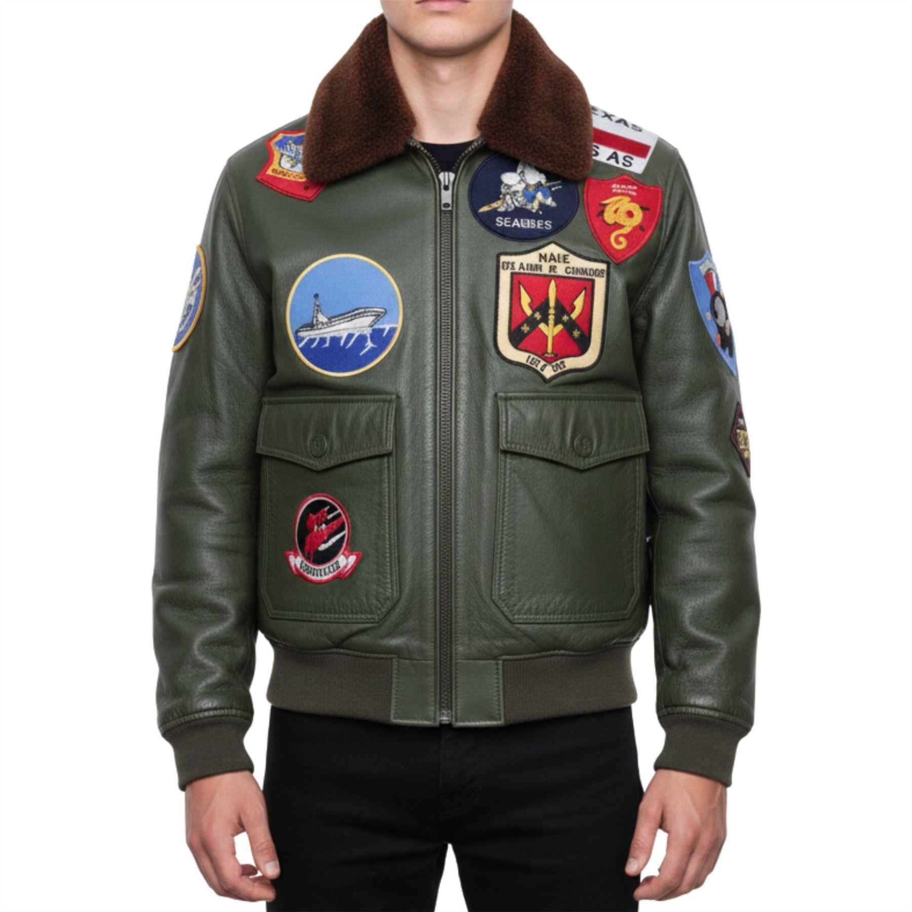 Men's Cowhide Top Gun Maverick Leather Aviator Bomber Jacket