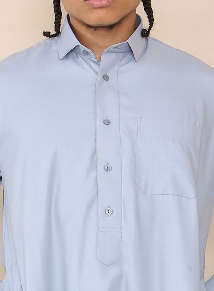 Mens Thobe Jubba Turn Down Collar Islamic Muslim Cotton Kaftan Dress Robe Arabic