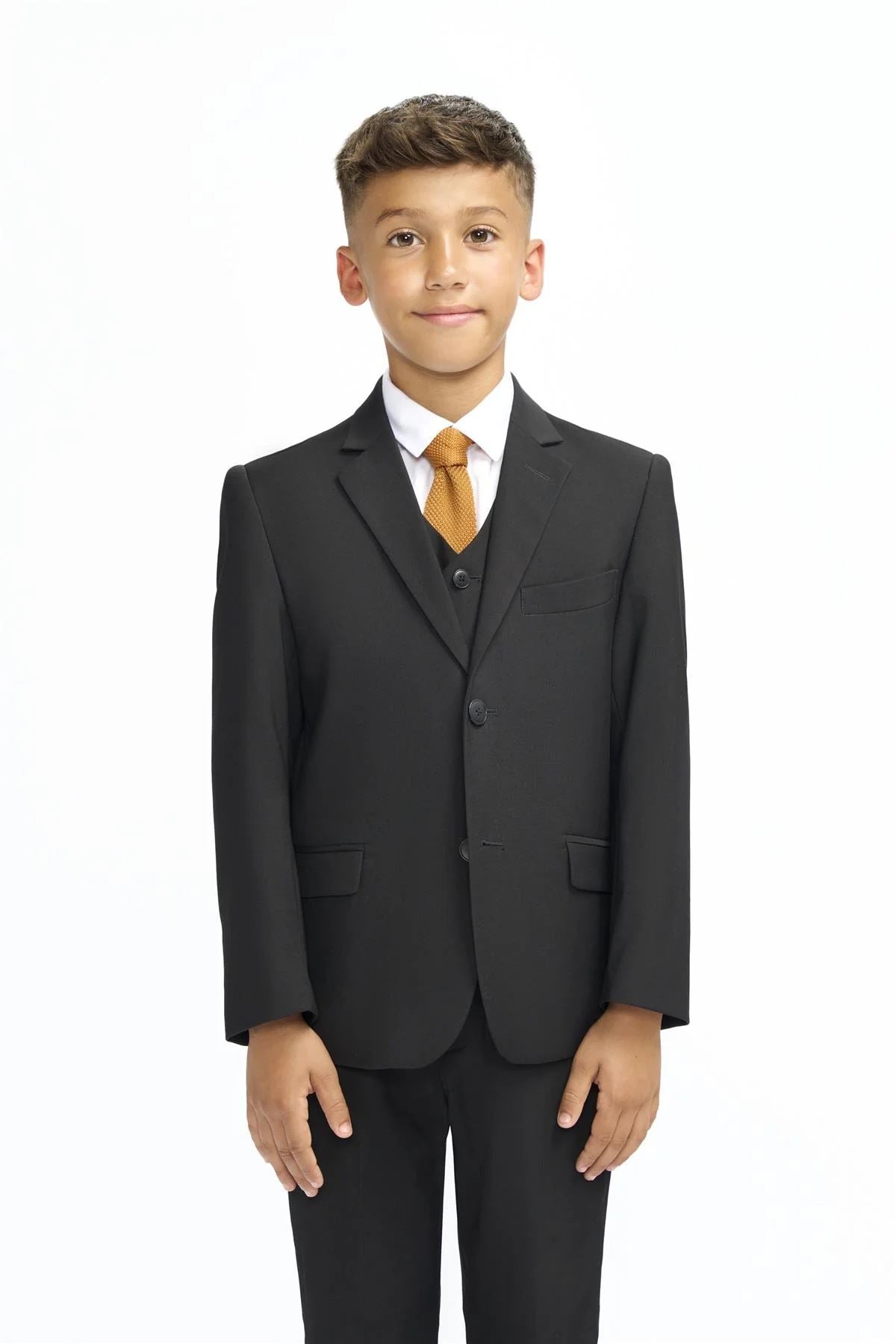 Boys Suit Black 3 Piece Tailored Fit Classic Formal Outfit