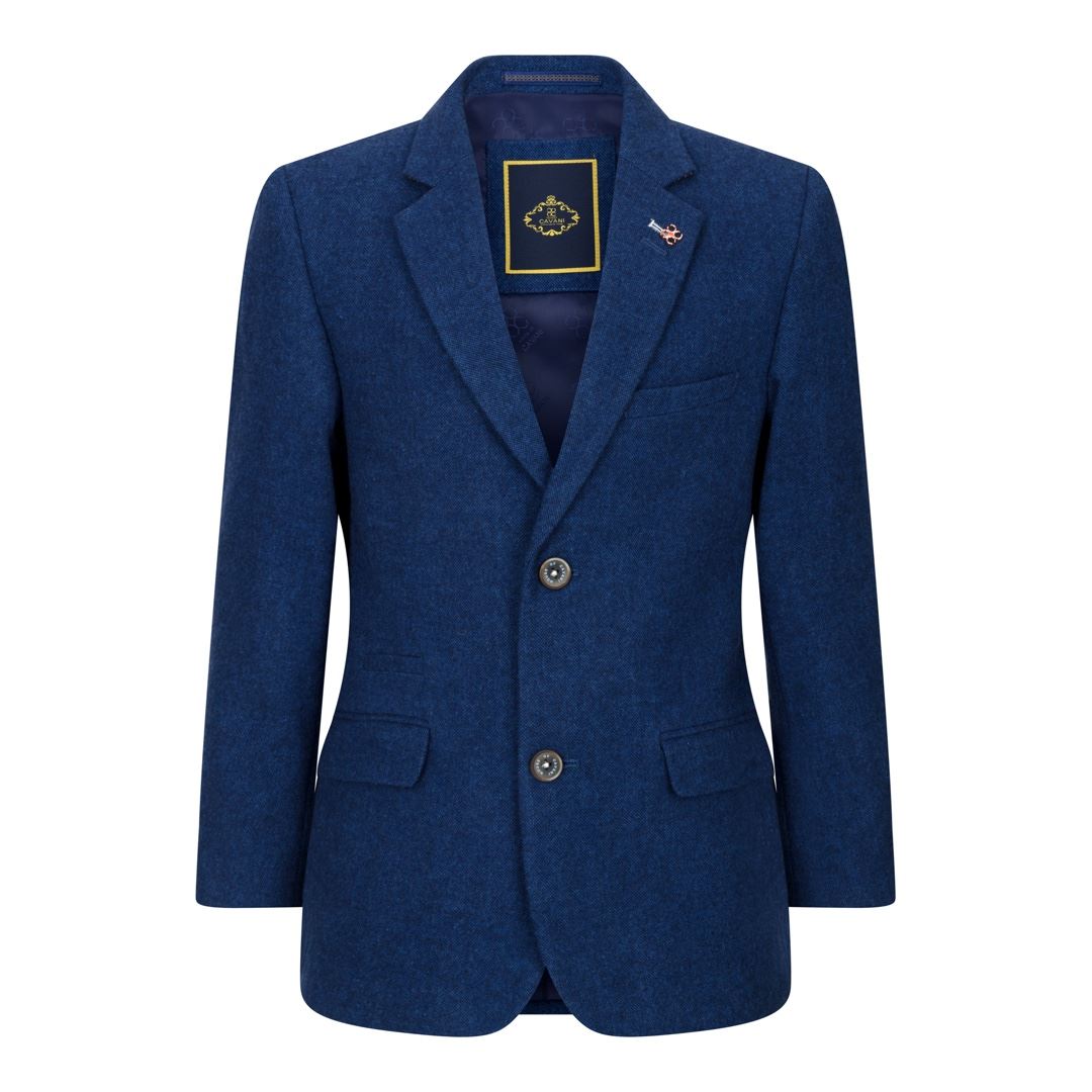 Boys 3 Piece Wool Suit Blue Tweed Vintage 1920s Classic 4 Pocket Waistcoat