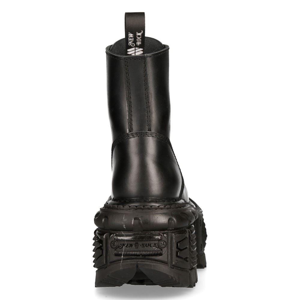 New Rock M-MILI084N-S5 Unisex Black 100% Leather Platform Military Boots - Knighthood Store