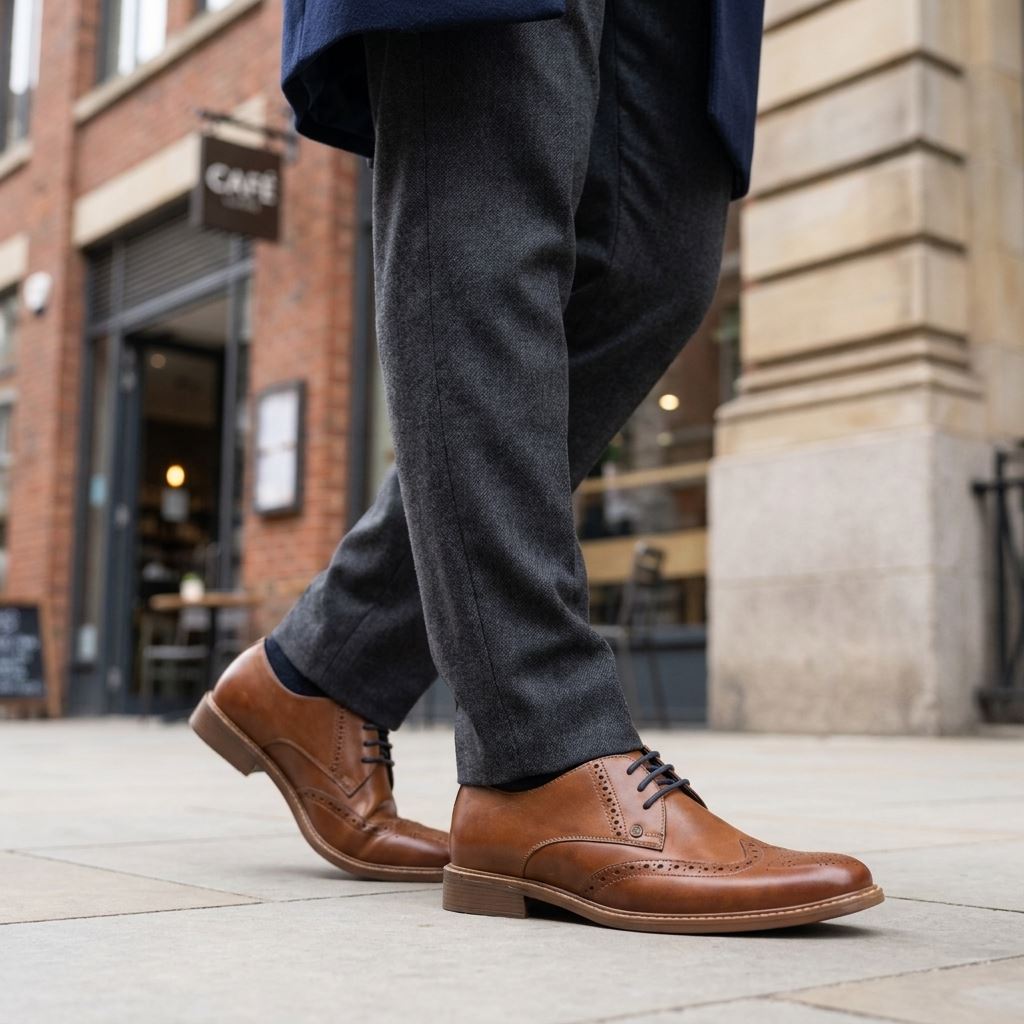Men's Tan Leather Wingtip Oxford Brogue Dress Shoes