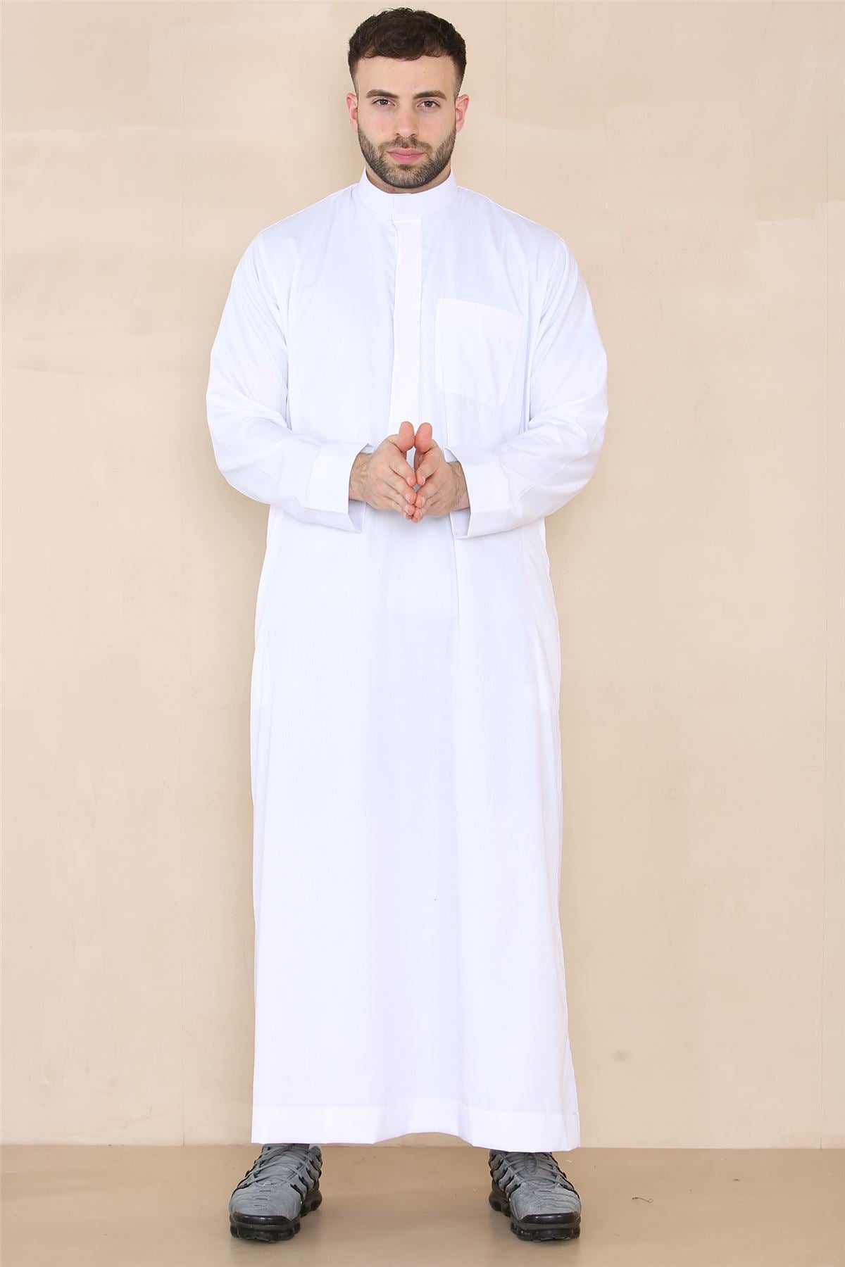 Mens Thobe Jubba Nehru Stand Collar Islamic Clothing Muslim Kaftan Eid Robe Saudi Slim Regular Fit