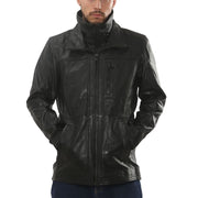 Men's Leather Motorcycle Jacket Classic Biker Coat