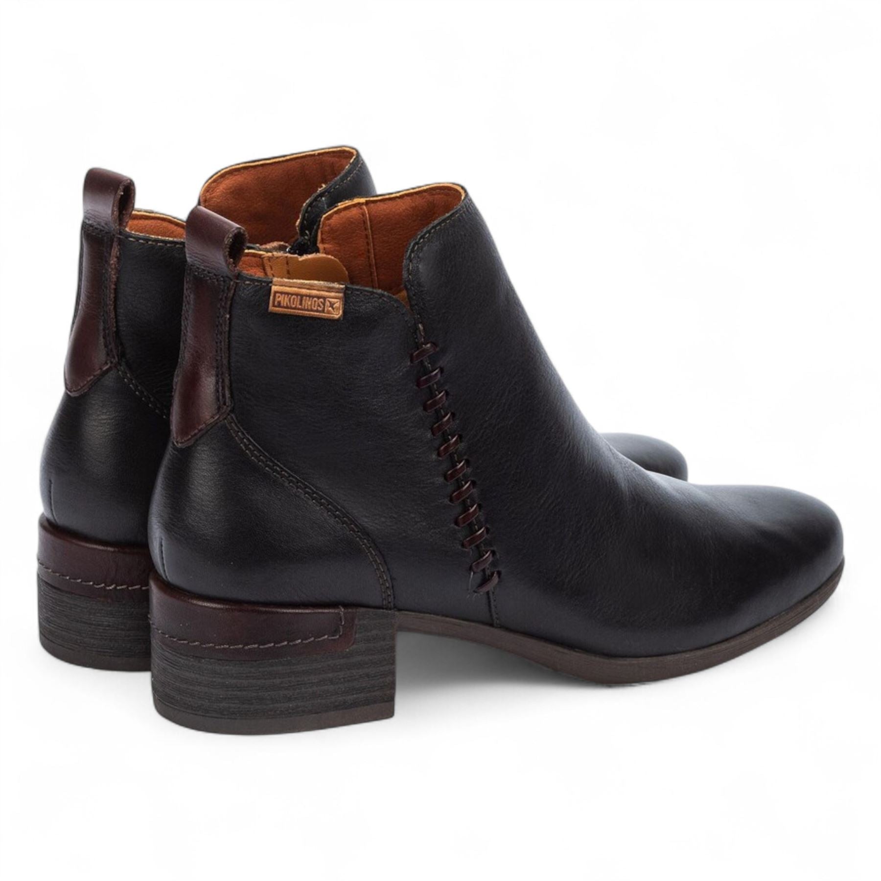 Malaga - Women’s Black Mid Heel Zip Leather Ankle Boots