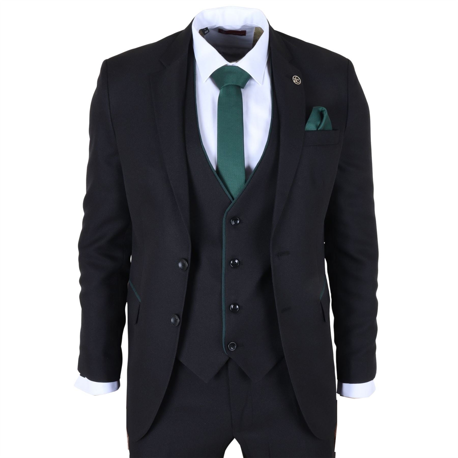 IM48 - Men's 3 Piece Black Tailored Fit Suit