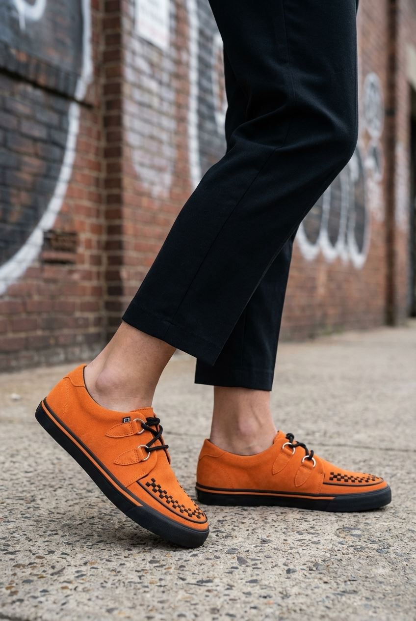 Pointed Creeper Sneaker Orange Cow Suede Platform Shoes