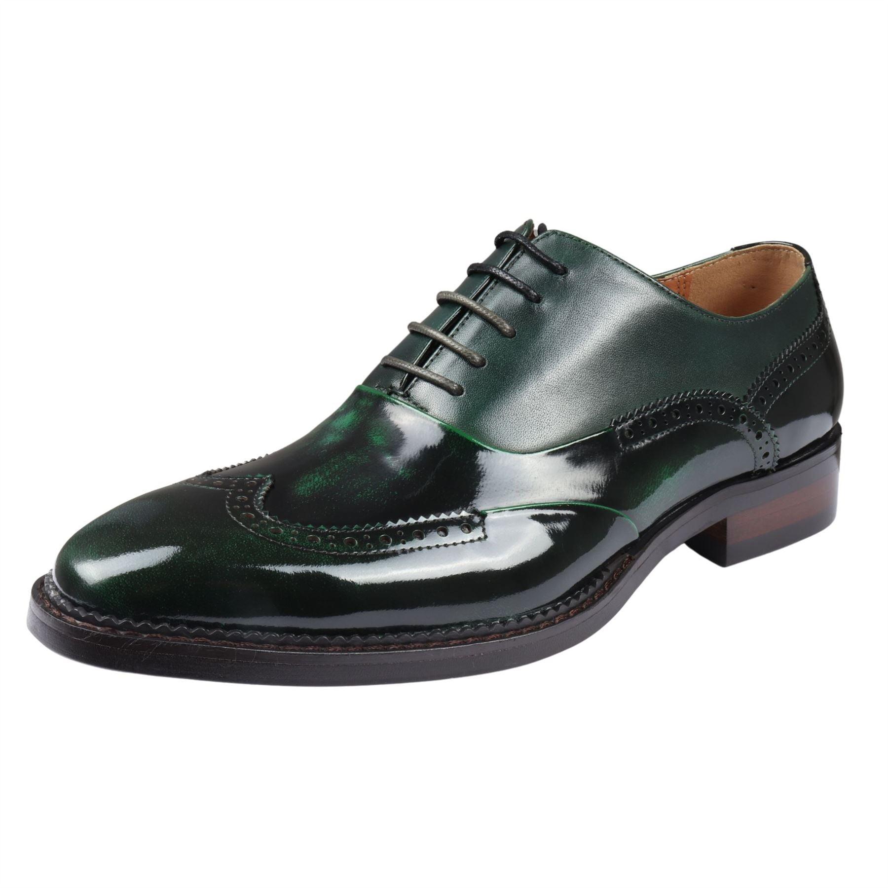 Men's Shoes Green Patent Leather Lace Up Brogue Formal Dress Shoe - Knighthood Store