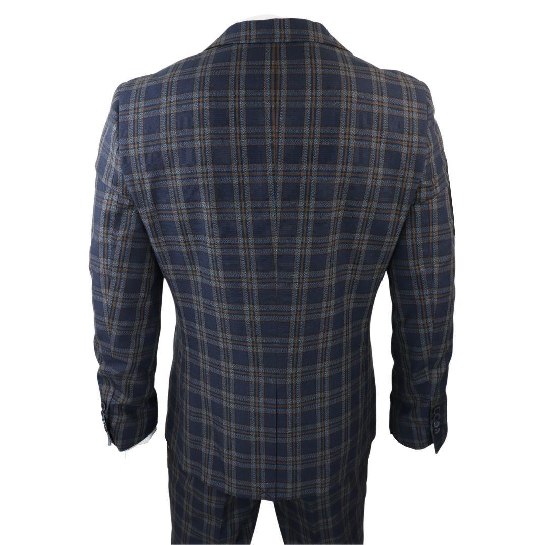 Men's Navy Blue 3 Piece Check Suit Formal Business Dress Suits - Knighthood Store