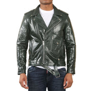 Men's Cow Hide Biker Brando Cross Zip Leather Jacket