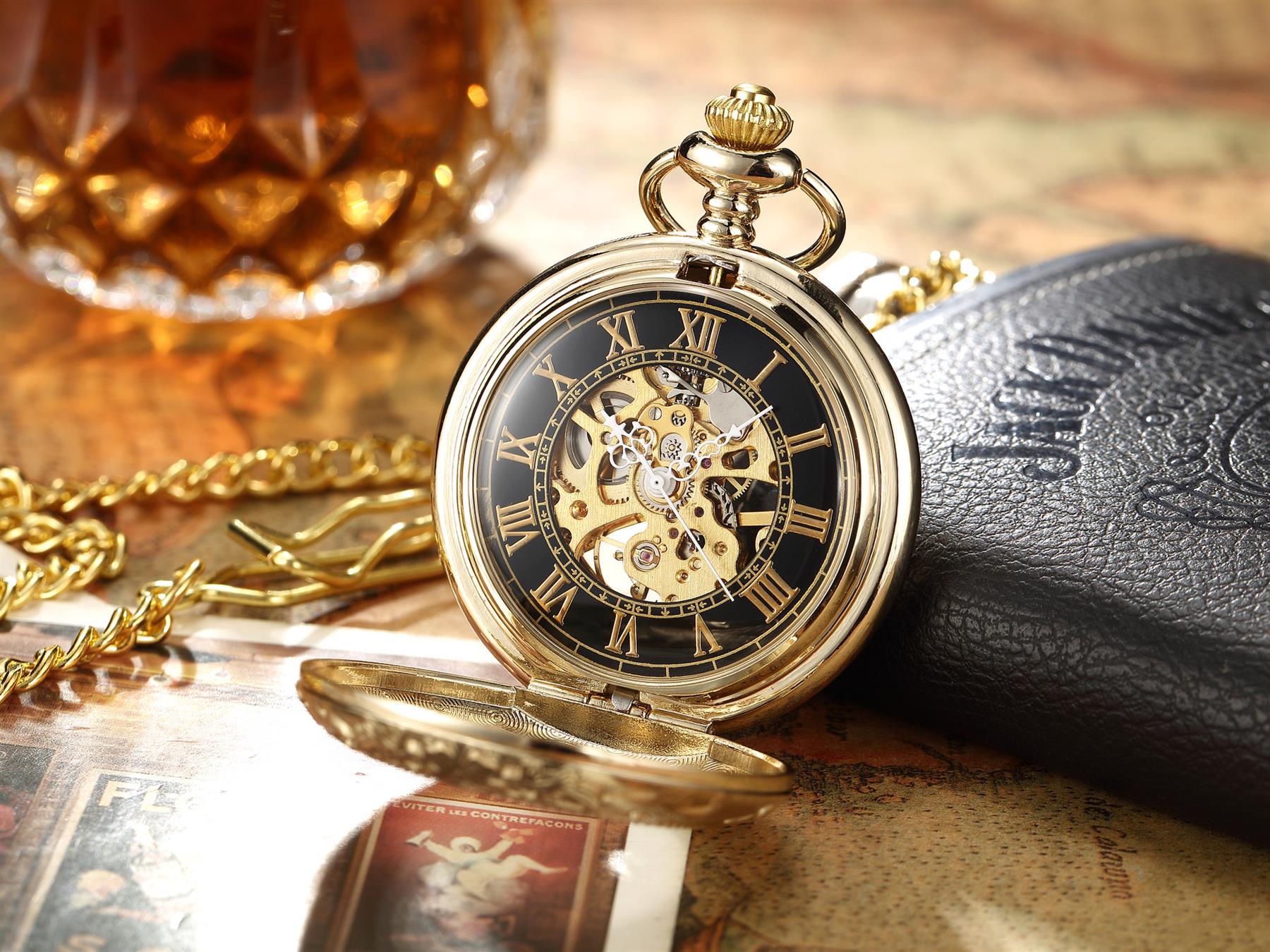 Mechanical Skeleton Half Hunter Vintage Pocket Watch