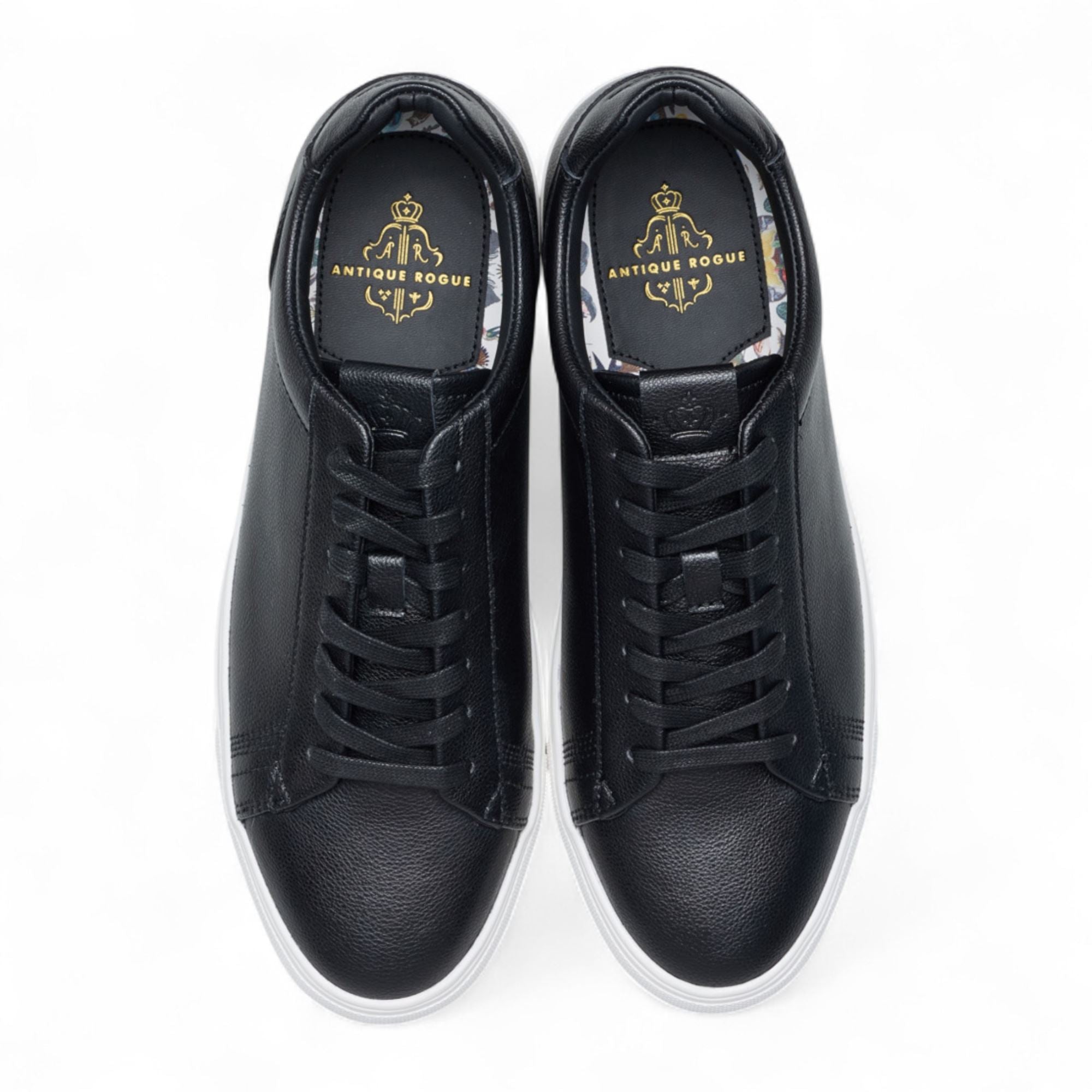 Men’s Black Leather Trainer Lace-Up Casual Sneakers