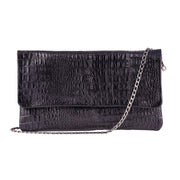 Womens Real Leather Patent Clutch Shoulder Bag Metal Chain Cross Body Textured - Knighthood Store