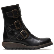 SCOP110FLY - Women's Buckle Strap Leather Biker Ankle Boots