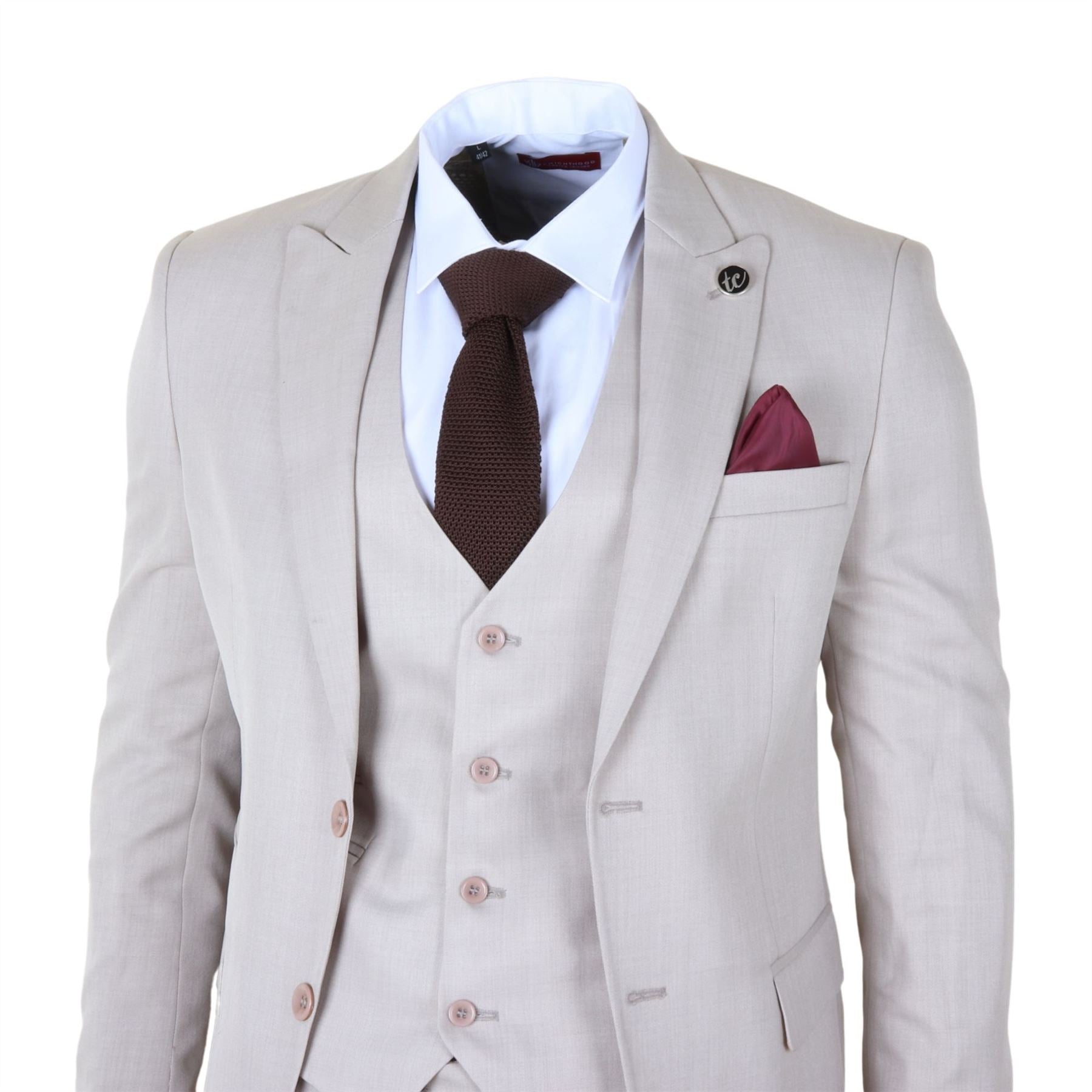IM1 - Men's Classic Plain Cream 3 Piece Suit