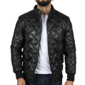 Men's Puffer Quilted Bomber Jacket Real Leather Casual - Knighthood Store