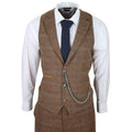 Men's 3 Piece Suit Wool Tweed Herringbone Tan Brown Blue Check 1920s Gatsby Formal Dress Suits - Knighthood Store