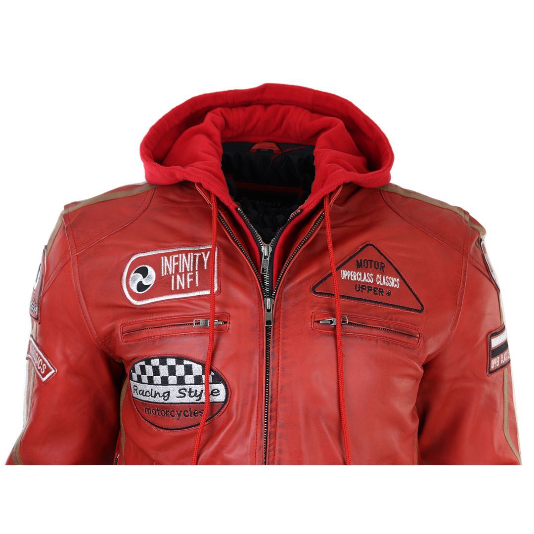 Men's Hooded Zipped Biker Leather Jacket | Infinity
