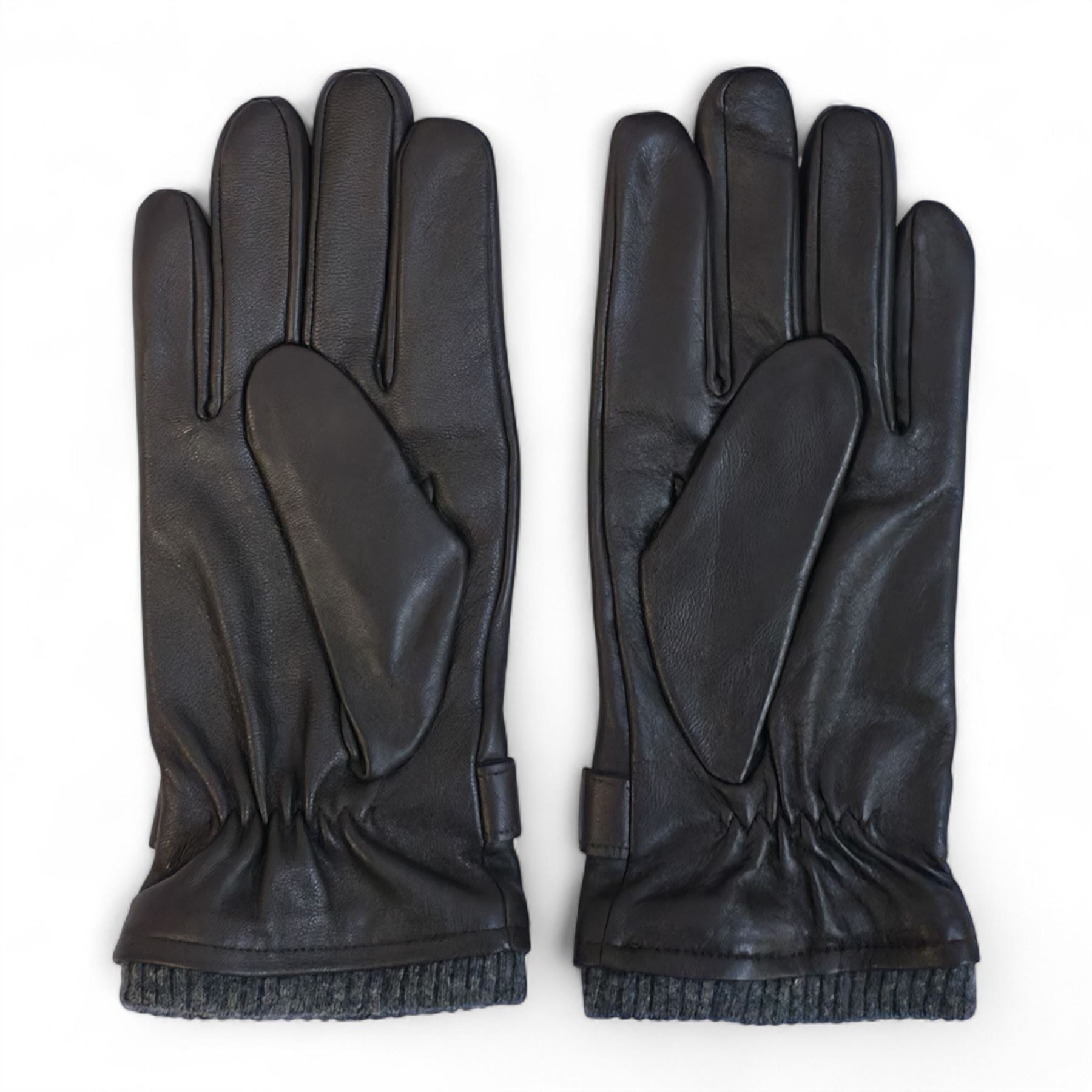 Men’s Genuine Leather Ribbed Knit Cuff Gloves