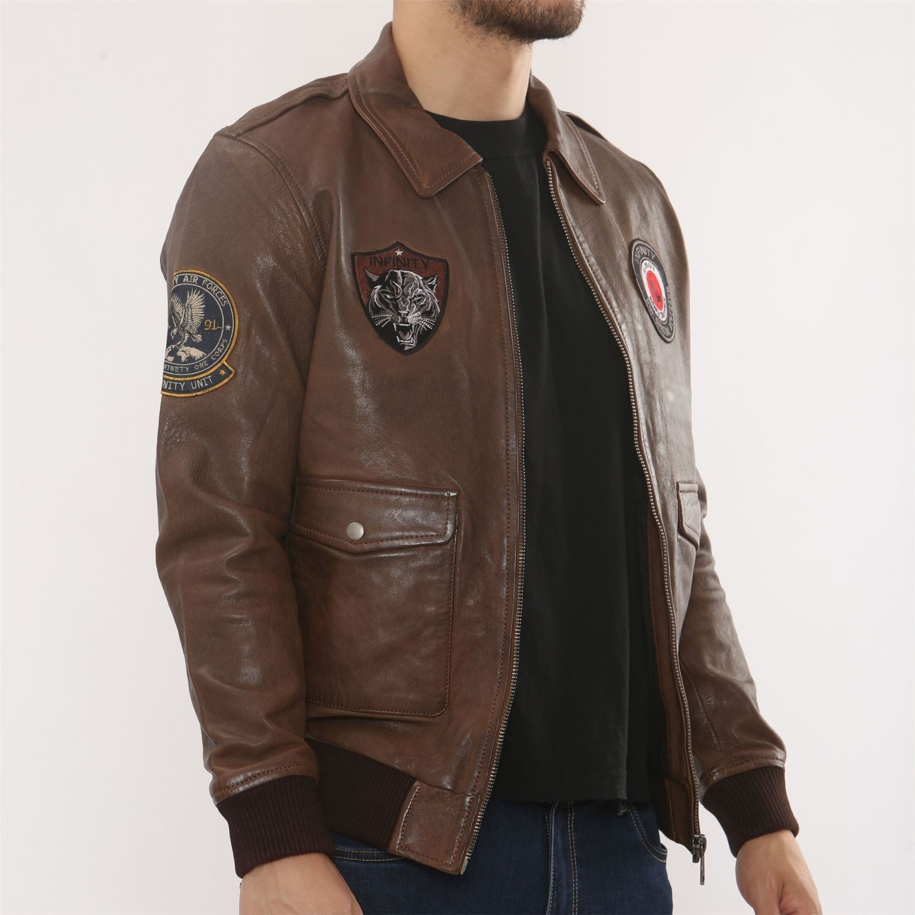 Men's Leather Bomber Jacket Pilot Air Force Style