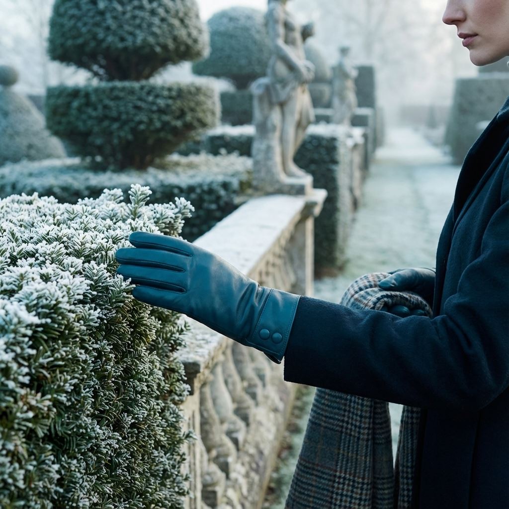 Women's Genuine Leather Decorative Buttons Gloves