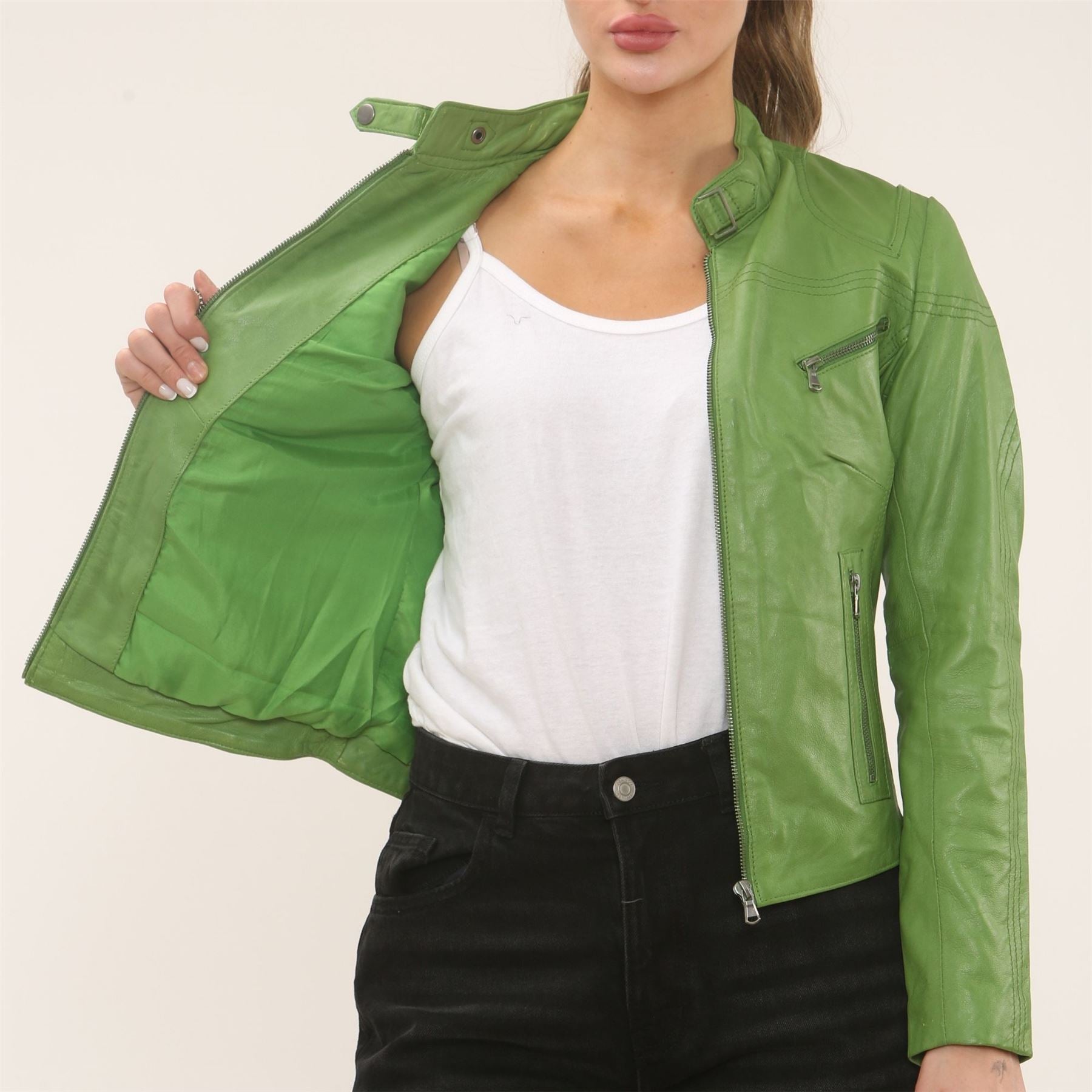 Women's Real Leather Classic Racer Style Biker Jacket