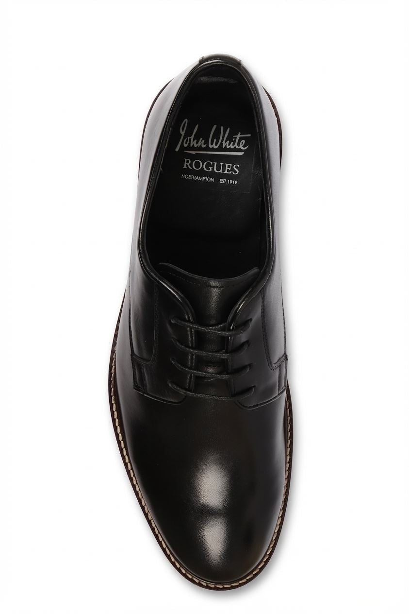 Tanner - Men’s Black Leather Plain Toe Derby Lace-Up Shoes