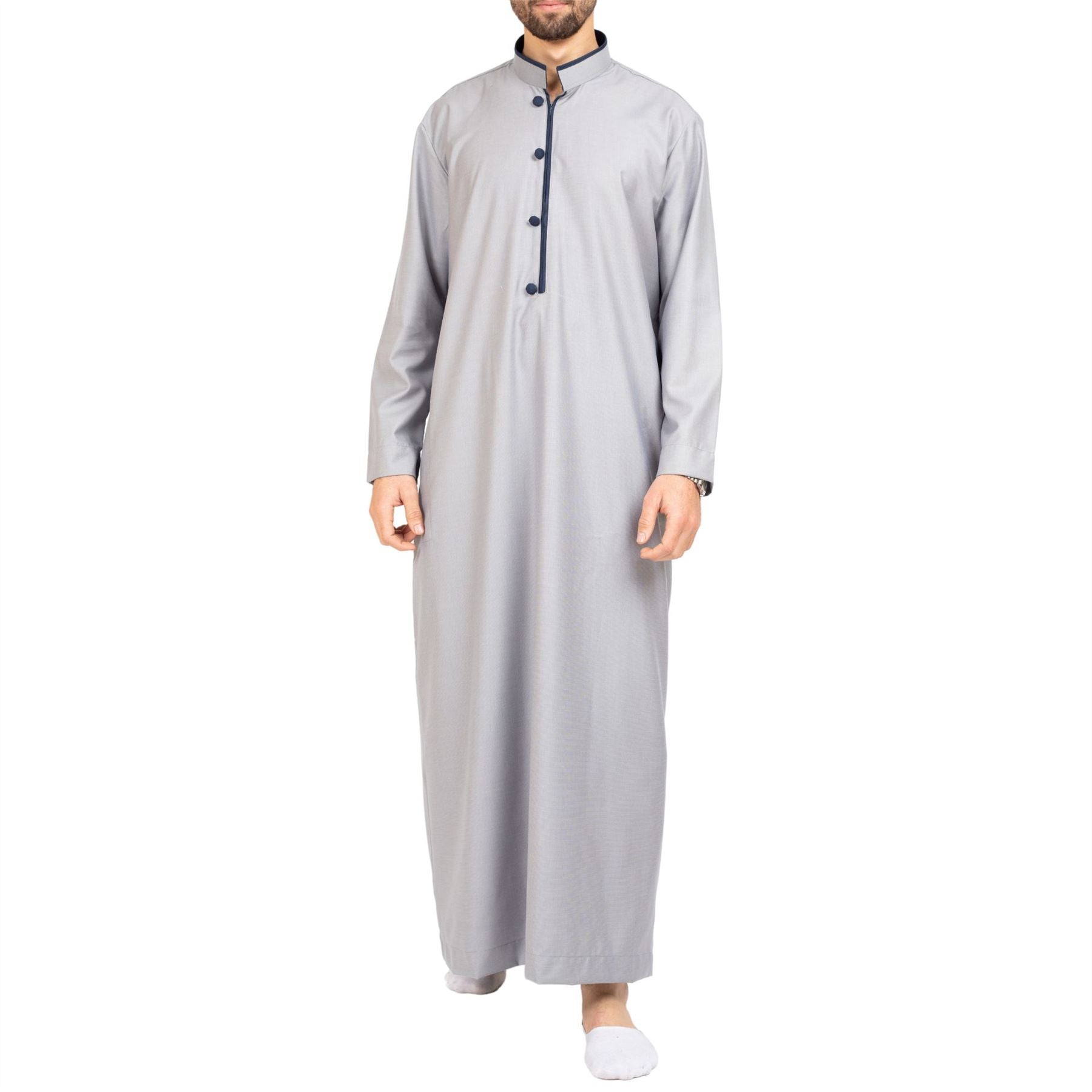 Men's Thobe Jubba Islamic Clothing Muslim Kaftan Emirati Omani Stand Collar