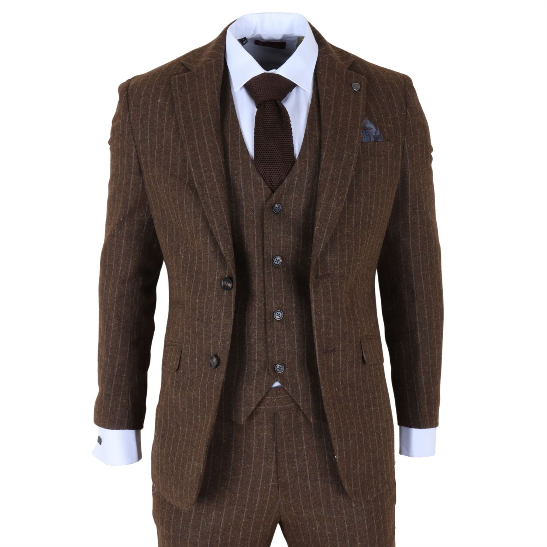 Victor - Men's Brown Pinstripe Slim Fit 3 Piece Suit
