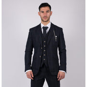 Mens Navy Check 3 Piece Suit Wool Tweed Classic 1920s Vintage Tailored Fit Wedding - Knighthood Store