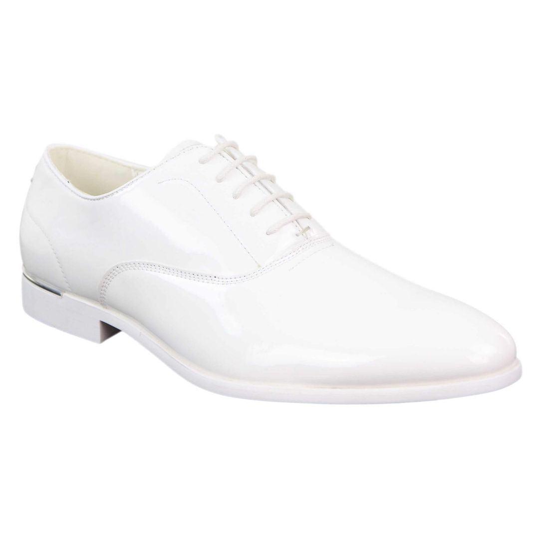 Mens Laced Shoes Shiny Patent Italian Design Silver Metal Classic Smart Formal - Knighthood Store
