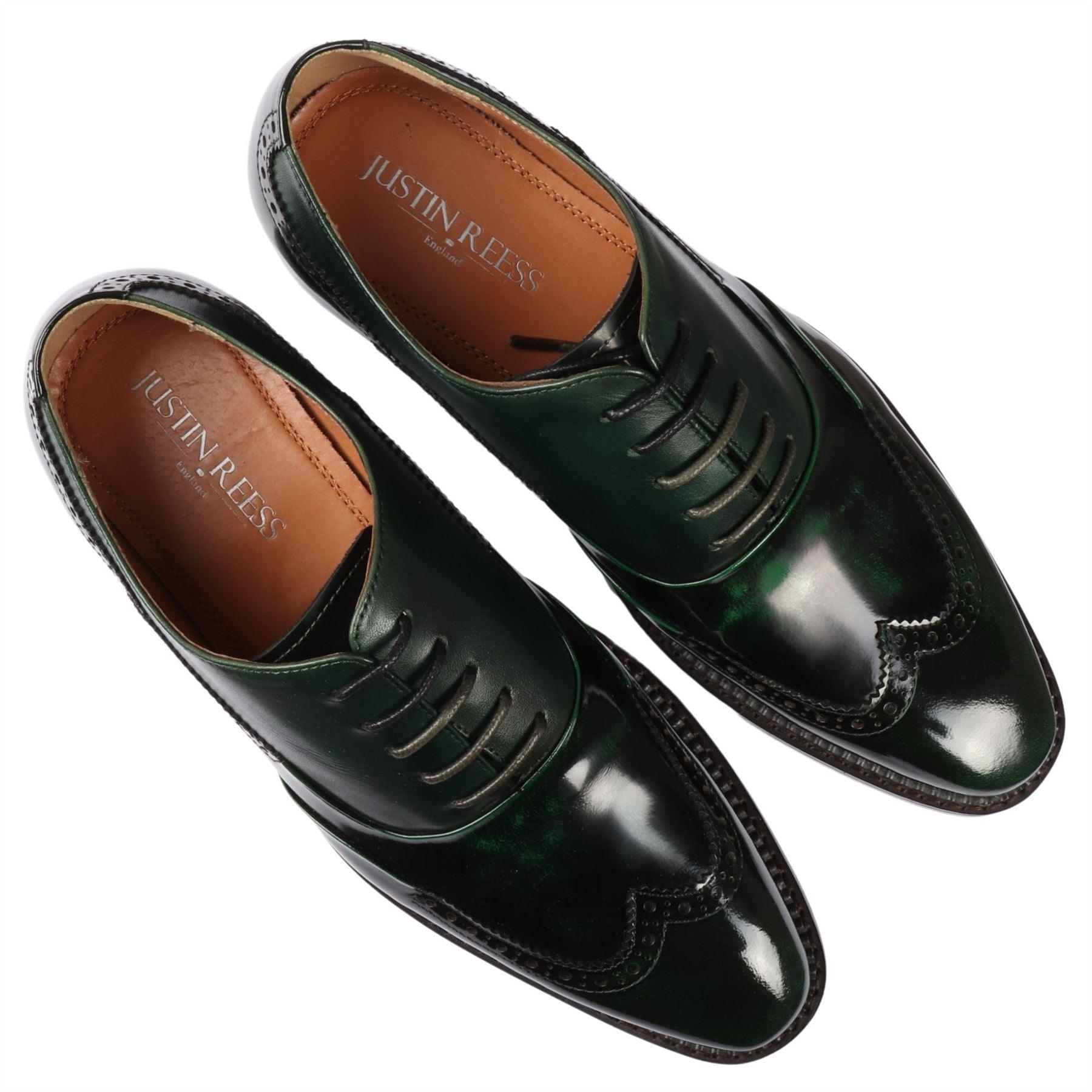 Men's Shoes Green Patent Leather Lace Up Brogue Formal Dress Shoe - Knighthood Store