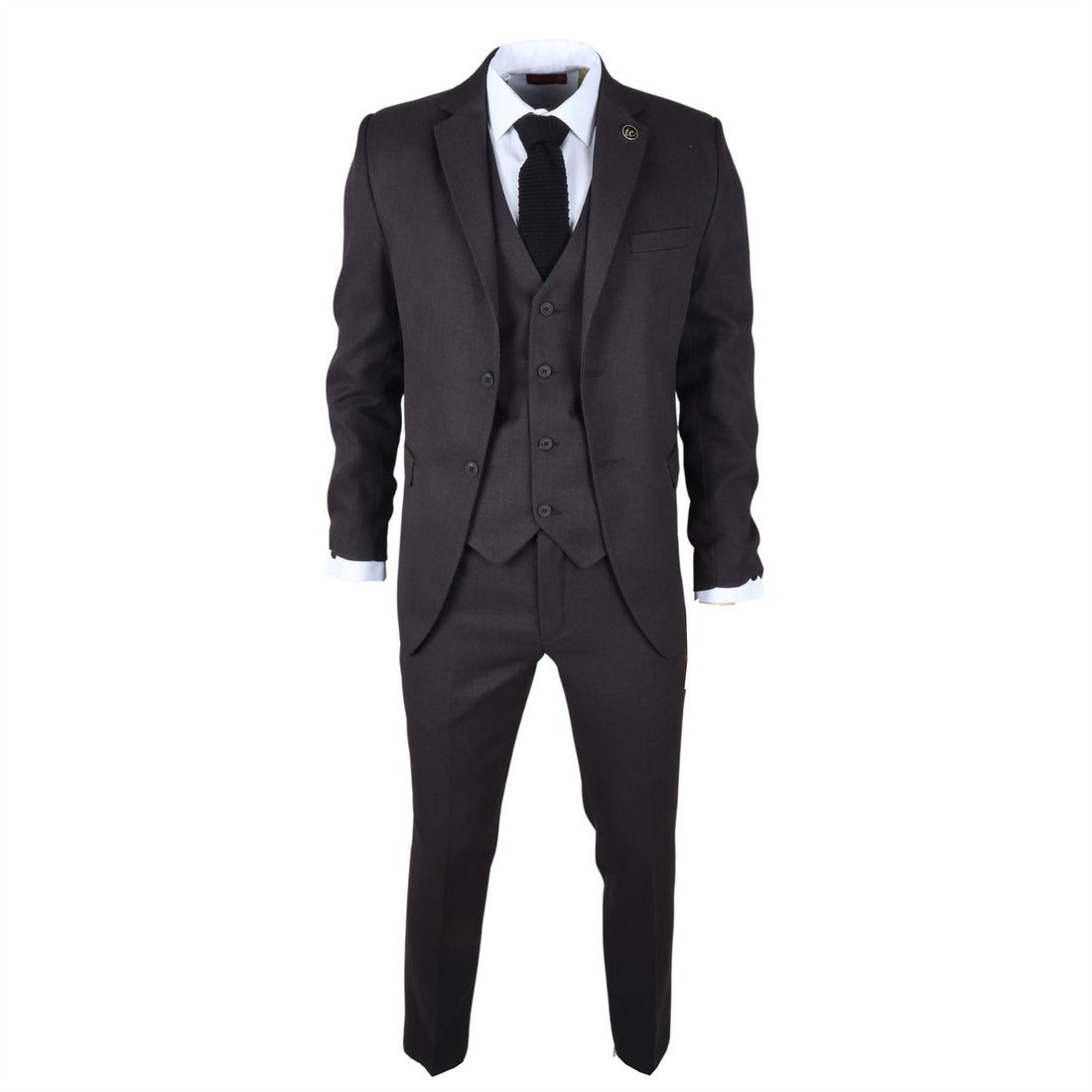 Men's Suit 3 Piece Charcoal Grey Classic Birdseye Wedding Formal Dress