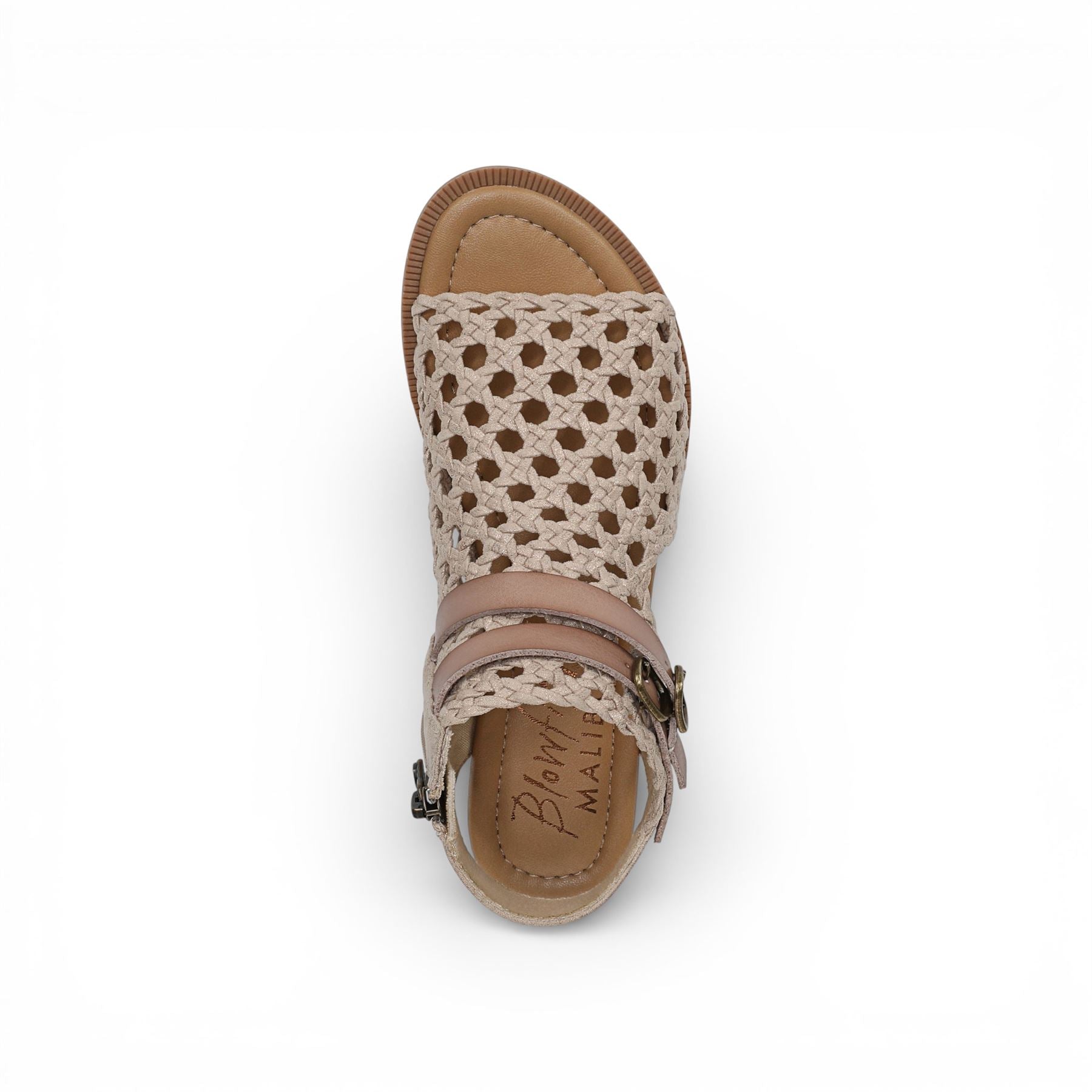 Anuella - Women's Golden Beige Weave Micro Wedge Sandals